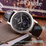 New Clone Omega De Ville Mineral Crystal Watch Black Dial With Leather Strap